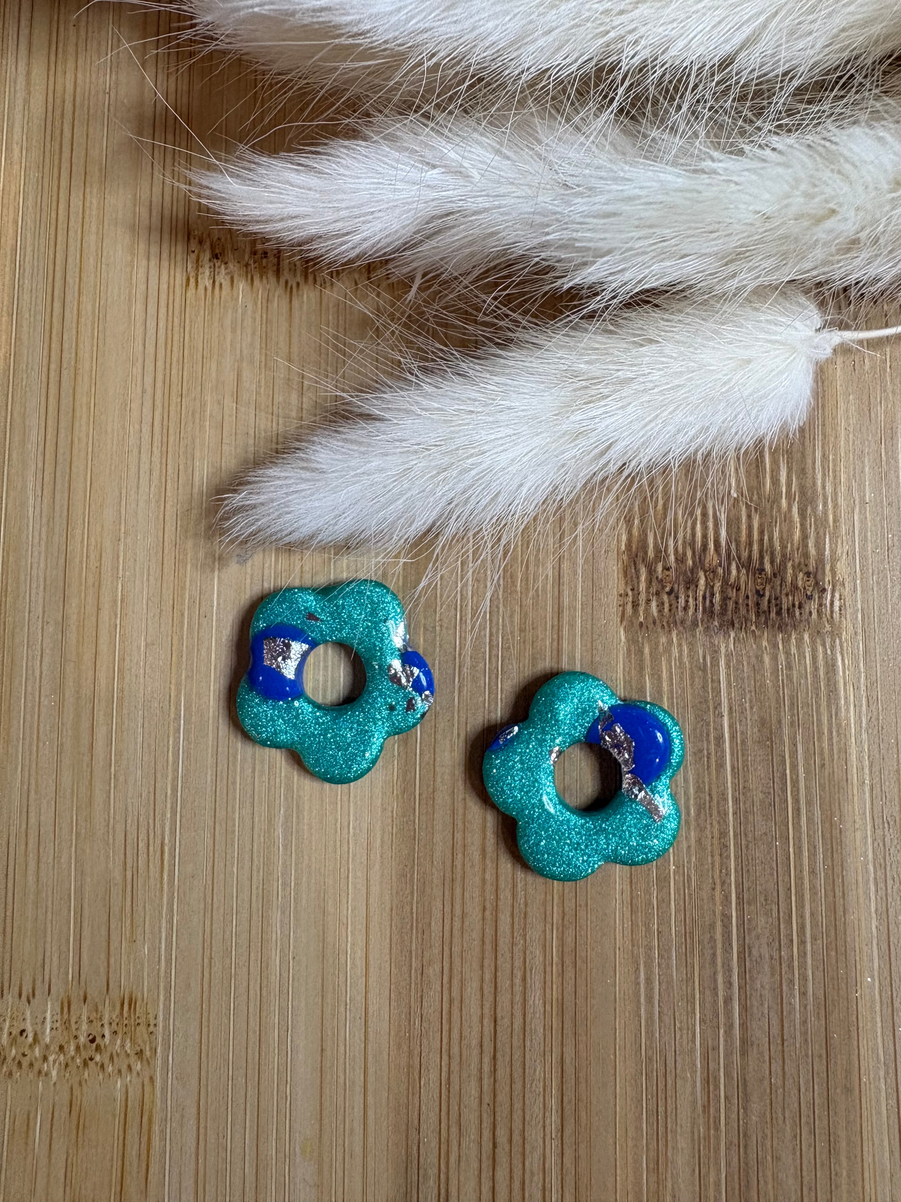 Petites Pampilles Floréa – Turquoise & Bleu Cobalt Pailleté