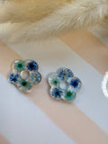 Pampilles fleur en résine – Fleurs séchées bleues & turquoise